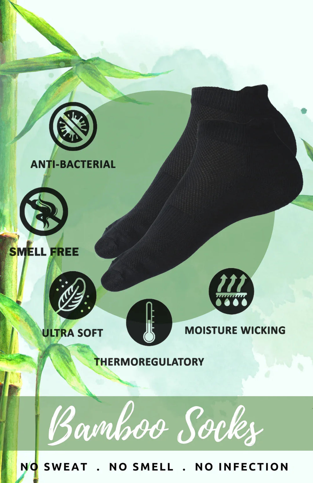 Bamboo Fabric Ankle-Length Socks | Black | Free Size | Pack of 1 - EarthBased 