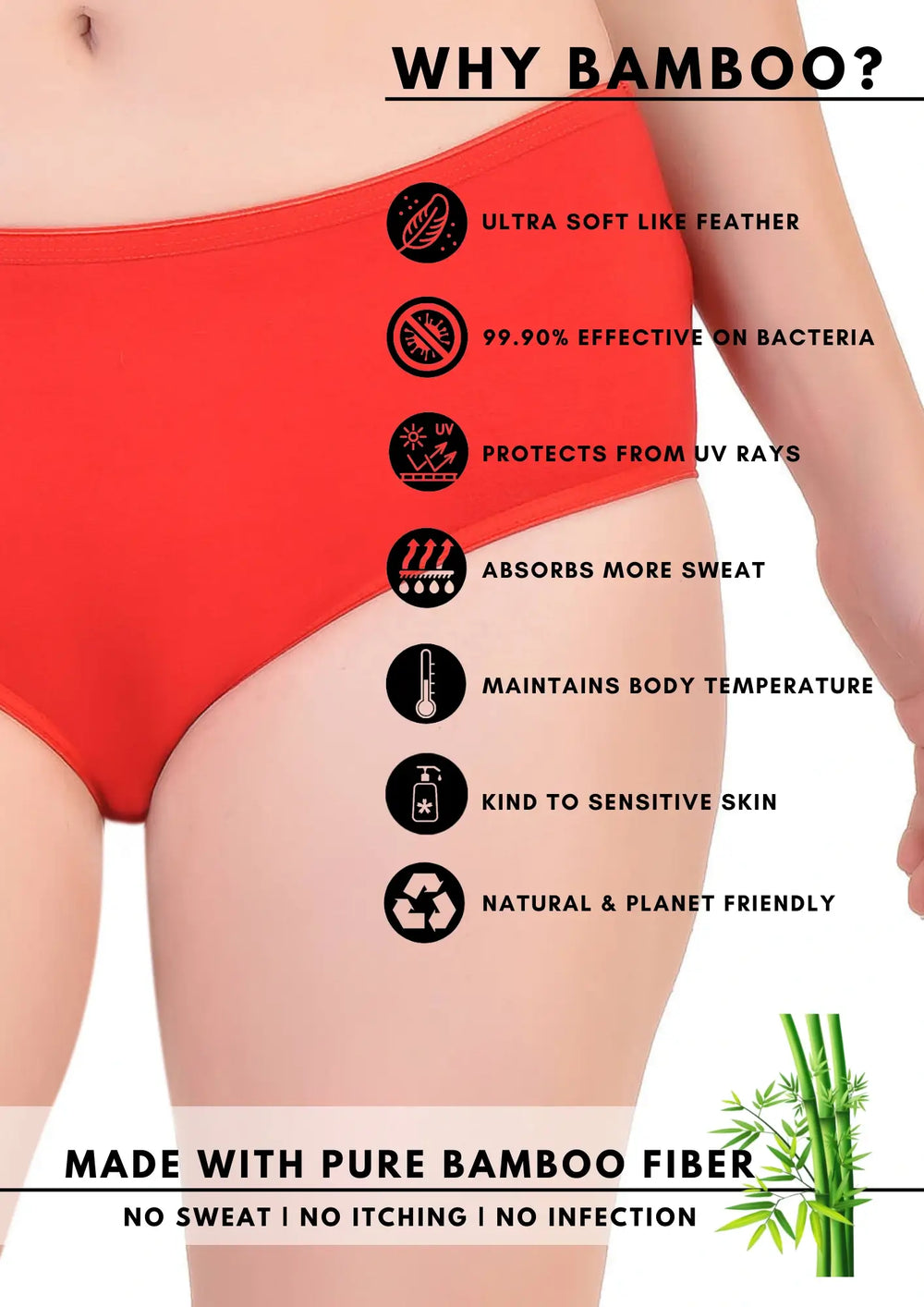 Bamboo Fabric Women's Hipster Panty | Red and Black | Pack of 2 - EarthBased 