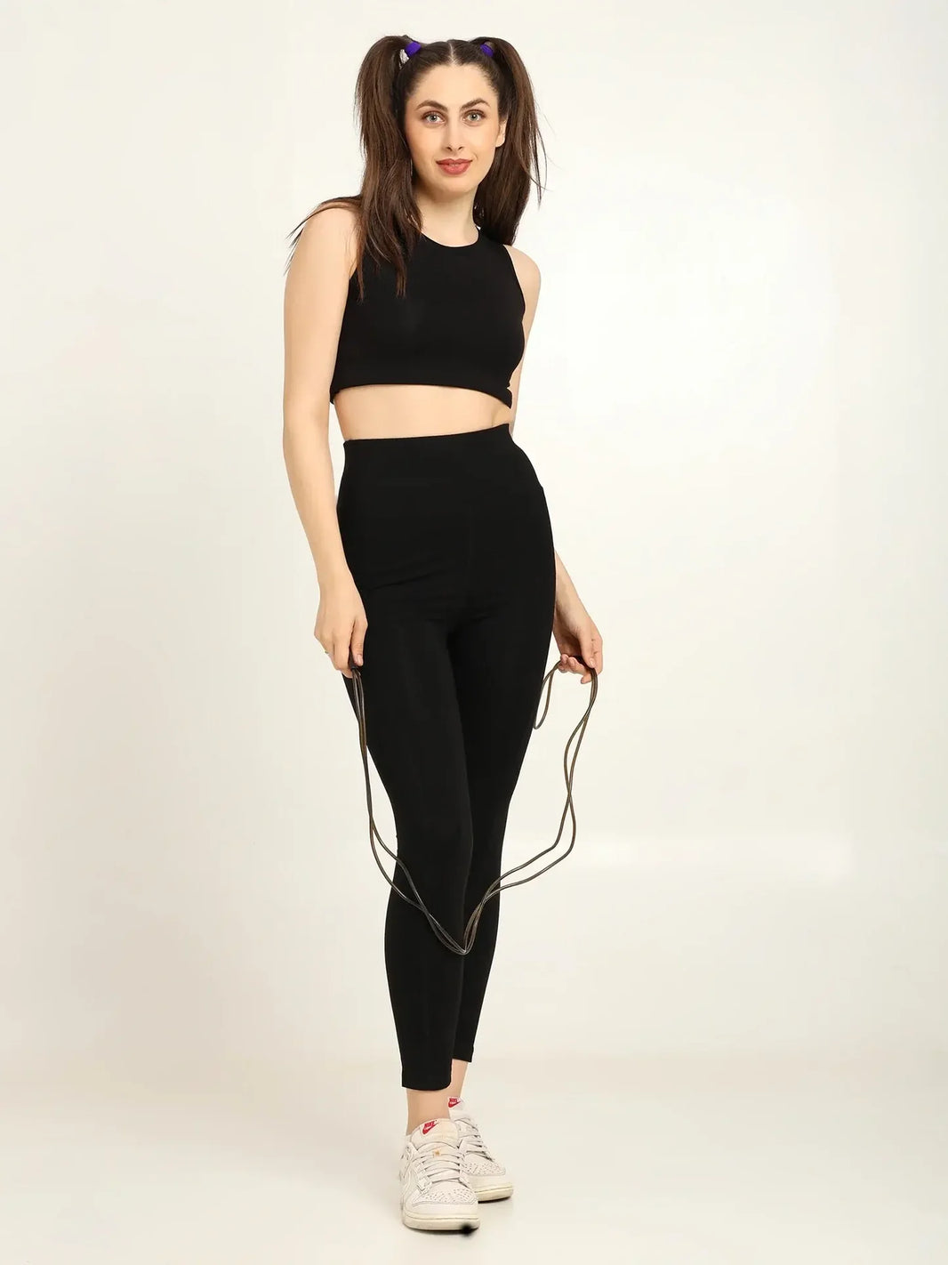 Yoga Pants High Waist Cotton Fabric Stretchable Black Gym Tights | Pack Of 1 - EarthBased 