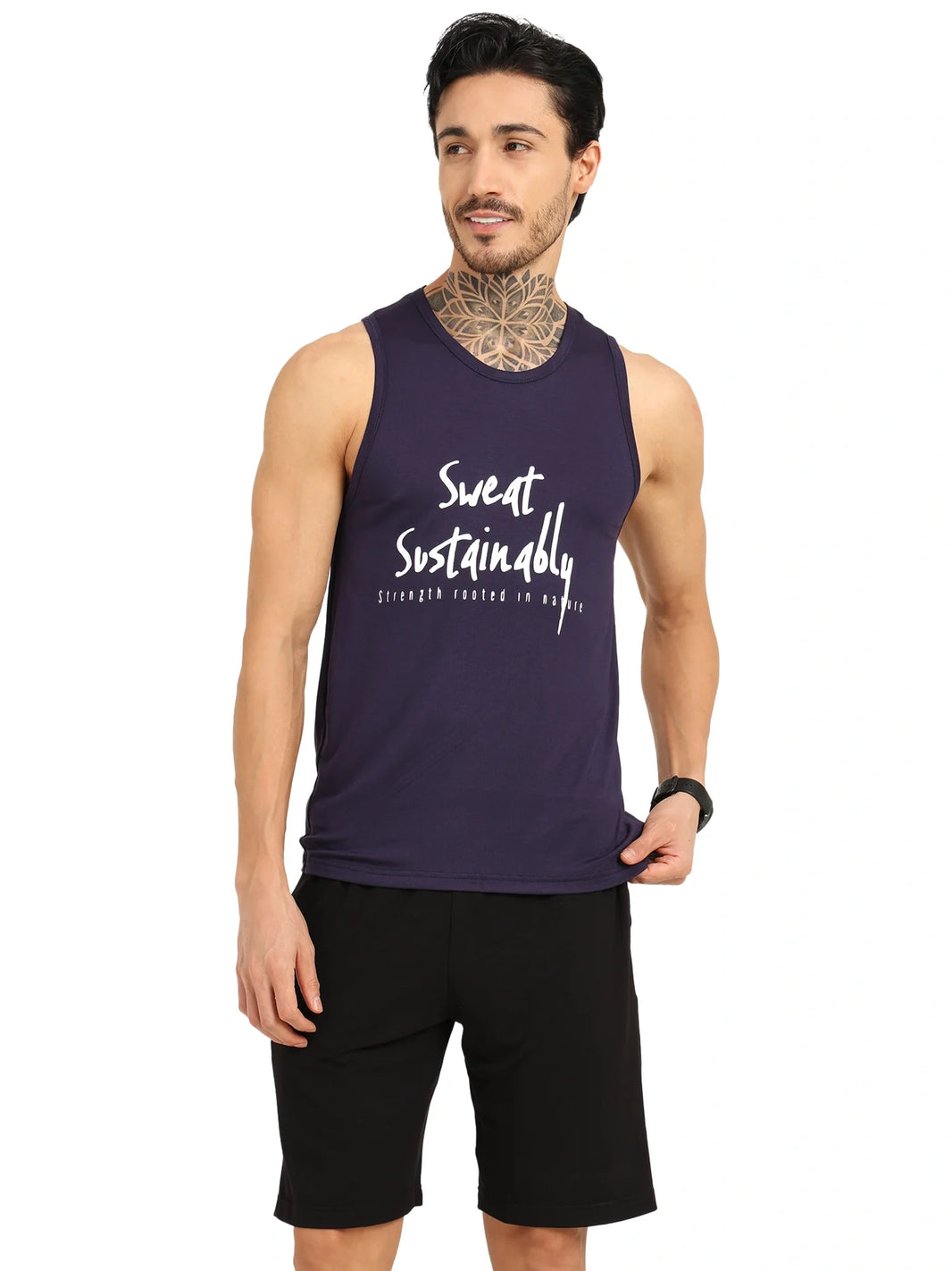 Men’s Bamboo Gym Vest – Soft, Breathable Workout Tank in Navy Blue - EarthBased 