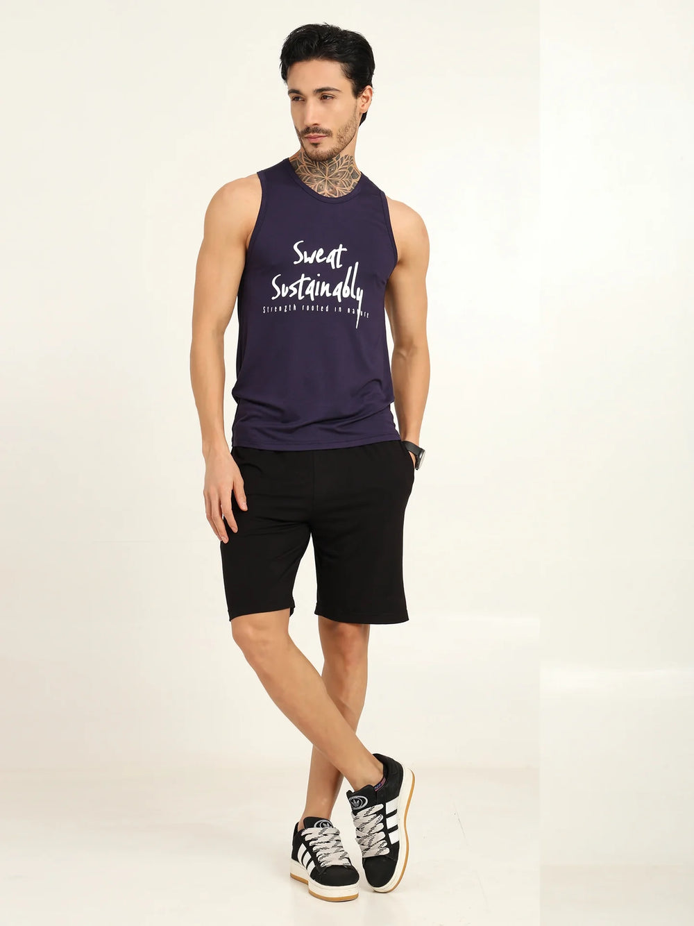 Men’s Bamboo Gym Vest – Soft, Breathable Workout Tank in Navy Blue - EarthBased 
