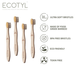 Ecotyl Bamboo Tooth Brush | Ultra Soft Bristles | Thorough Cleaning | Set of 4 - EarthBased 
