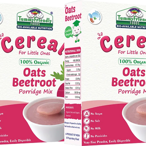 TummyFriendly Foods Certified 100% Organic Oats, Beetroot Porridge Mix , Organic Baby Food for 6 Months Old , Rich in Beta-Glucan, Protein & Fibre, 200g Each, 2 Packs Cereal (400 g, Pack of 2) - EarthBased 