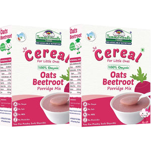TummyFriendly Foods Certified 100% Organic Oats, Beetroot Porridge Mix , Organic Baby Food for 6 Months Old , Rich in Beta-Glucan, Protein & Fibre, 200g Each, 2 Packs Cereal (400 g, Pack of 2) - EarthBased 