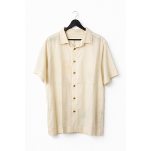 Front view of the Lotus in Bloom Shirt by JOD, relaxed-fit half-sleeve cotton shirt with lotus applique