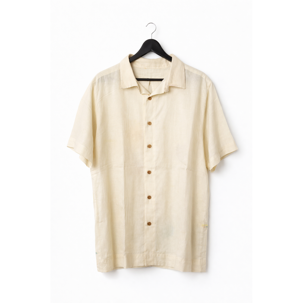 Front view of the Lotus in Bloom Shirt by JOD, relaxed-fit half-sleeve cotton shirt with lotus applique