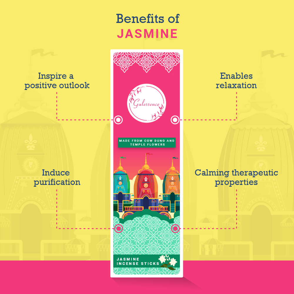 Jasmine Incense Sticks With Free Incense Holder | Made from Cow dung & Temple Flower | Gulessence | Pack of 2 - EarthBased 