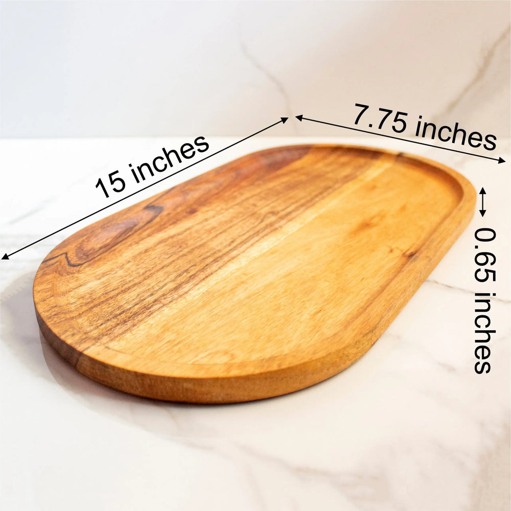 Acacia Wood Elliptical Tray - EarthBased 