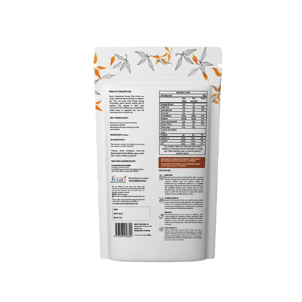 NECTAR SUPER FOODS- FREEZE DRIED MANGO SLICES- PACK OF 2 UNITS 20 GM EACH - EarthBased 