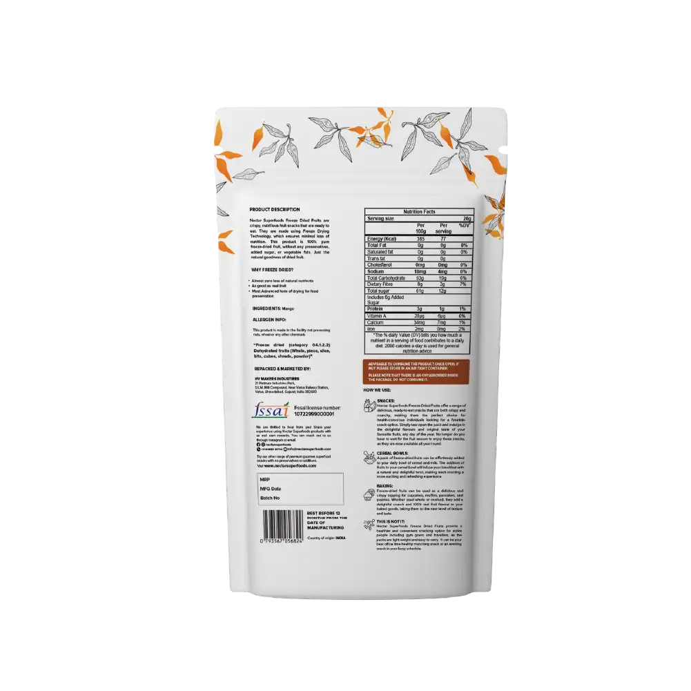 NECTAR SUPER FOODS- FREEZE DRIED MANGO SLICES- PACK OF 2 UNITS 20 GM EACH - EarthBased 