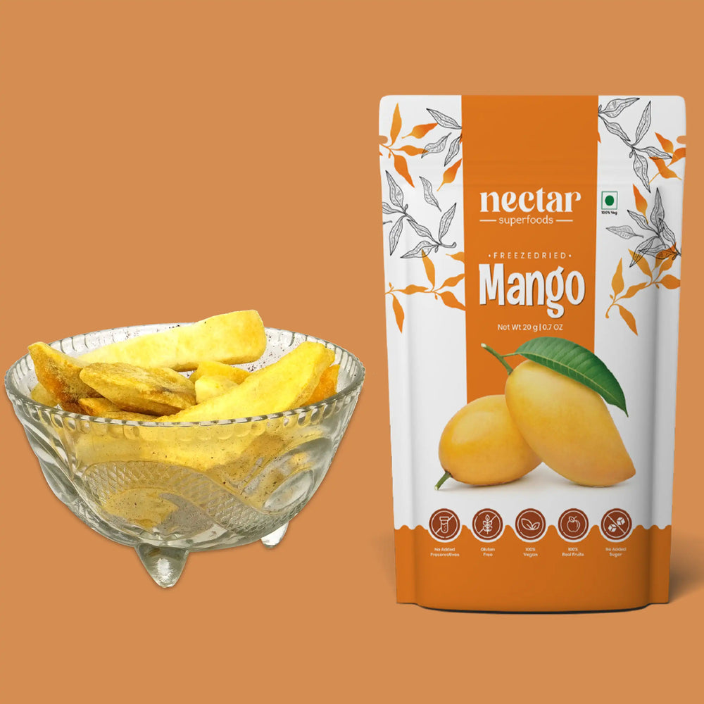 NECTAR SUPER FOODS- FREEZE DRIED MANGO SLICES- PACK OF 2 UNITS 20 GM EACH - EarthBased 