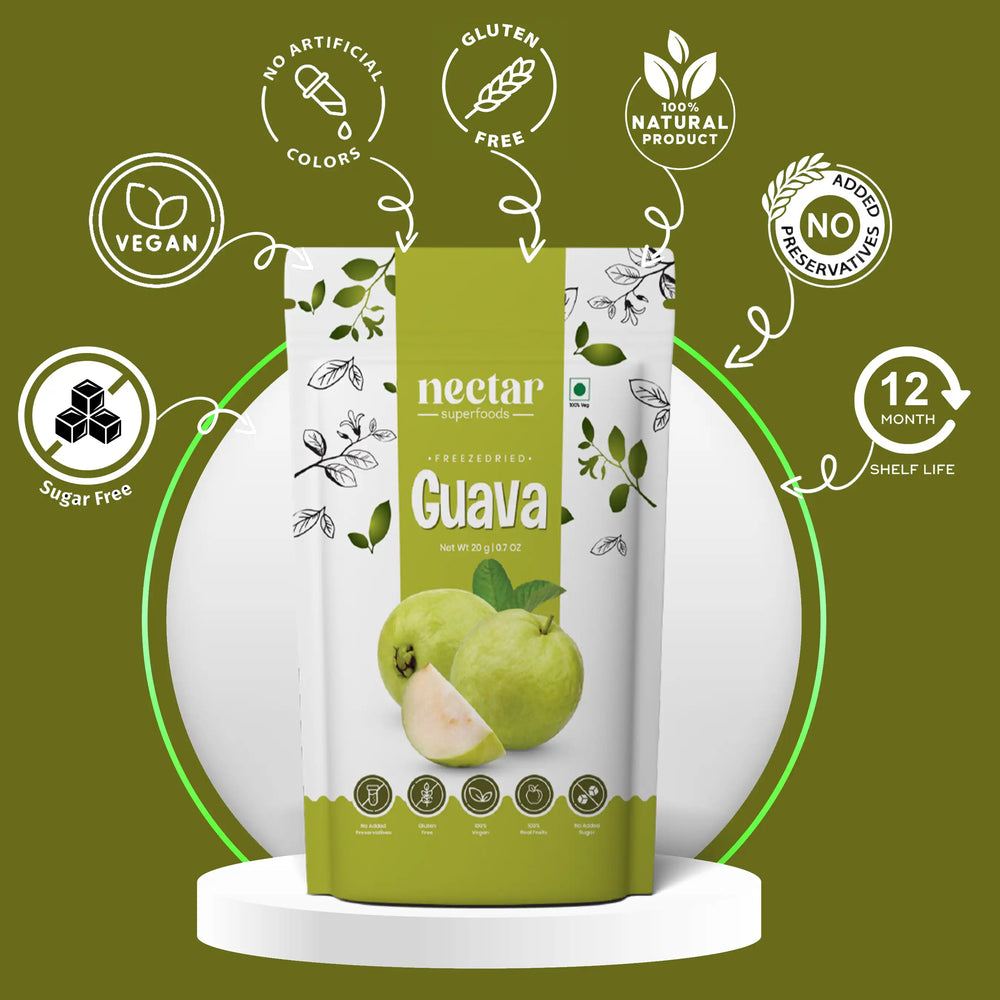NECTAR SUPERFOODS- FREEZE DRIED GUAVA CUBES- PACK OF 2 UNITS 20 GM EACH - EarthBased 