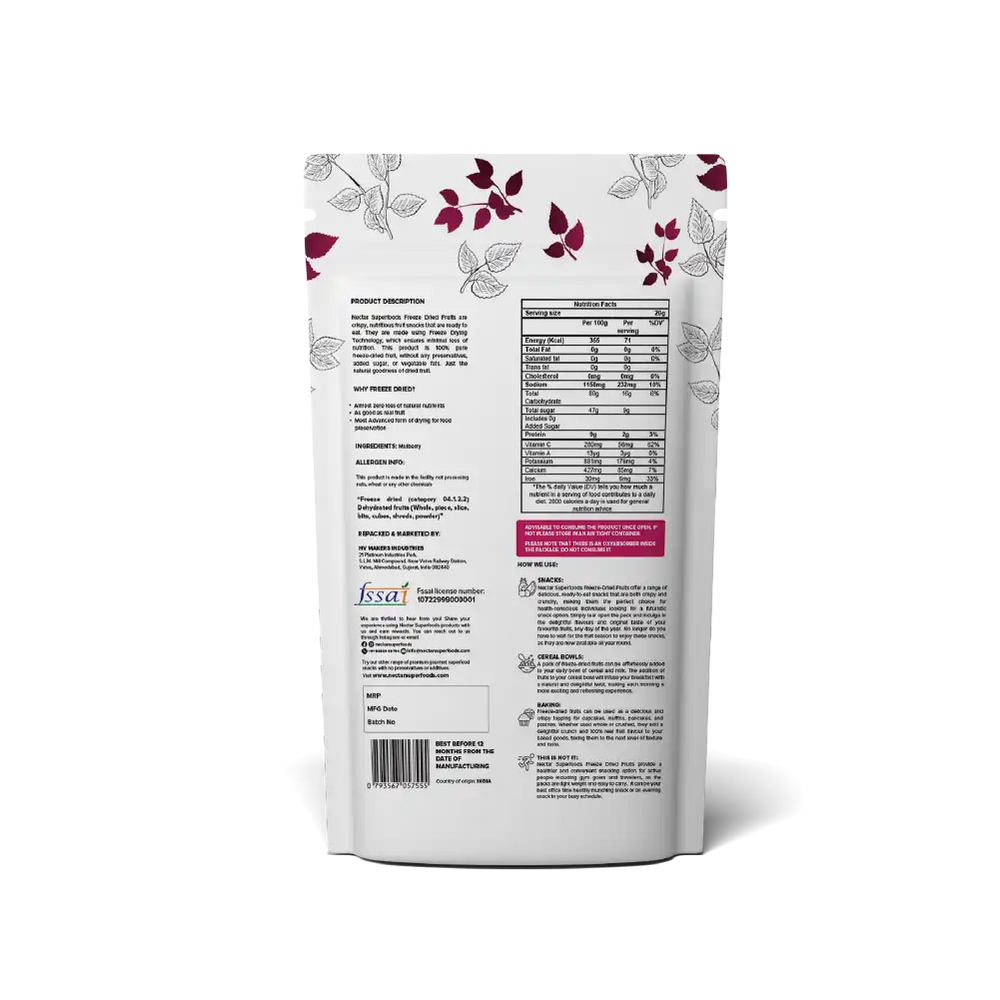 NECTAR SUPER FOODS- FREEZE DRIED MULBERRY- PACK OF 2 UNITS 20 GM EACH - EarthBased 