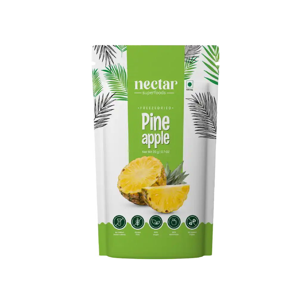 NECTAR SUPER FOODS- FREEZE DRIED PINE APPLE SLICES- PACK OF 2 UNITS 20 GM EACH - EarthBased 
