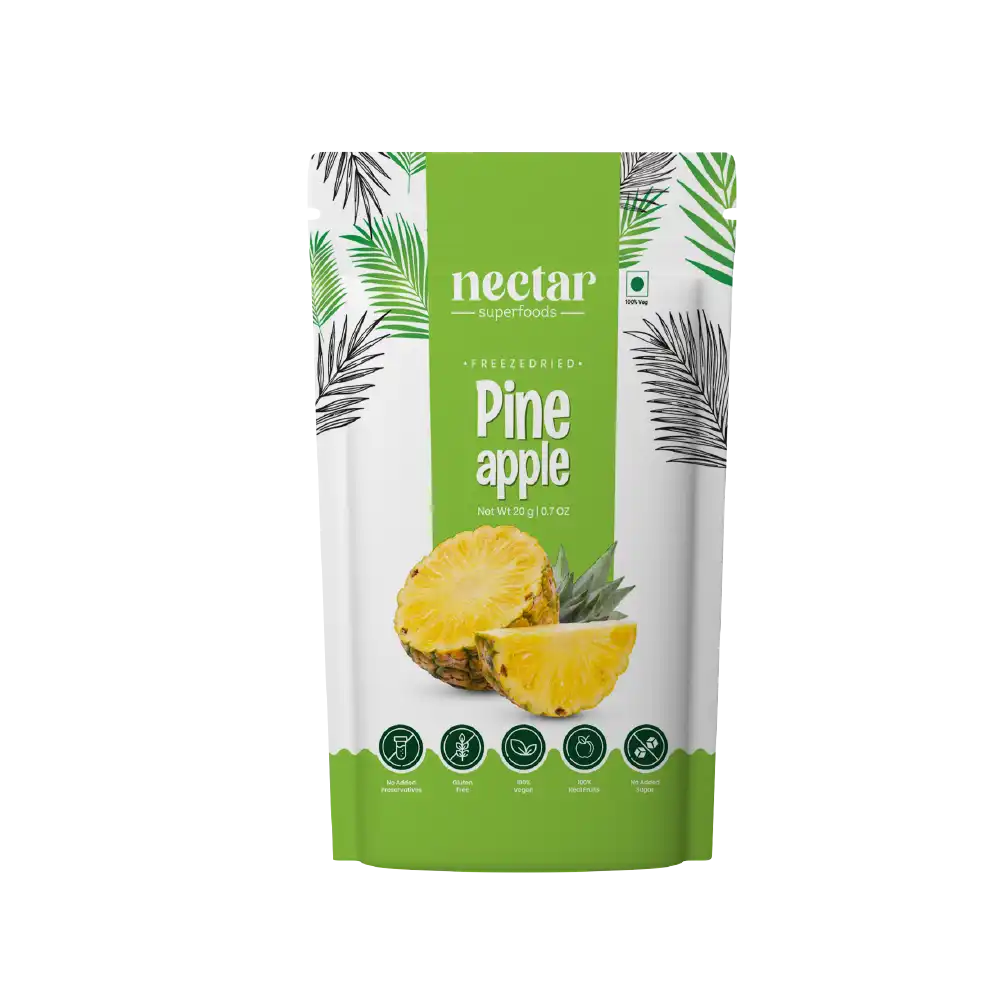 NECTAR SUPER FOODS- FREEZE DRIED PINE APPLE SLICES- PACK OF 2 UNITS 20 GM EACH - EarthBased 