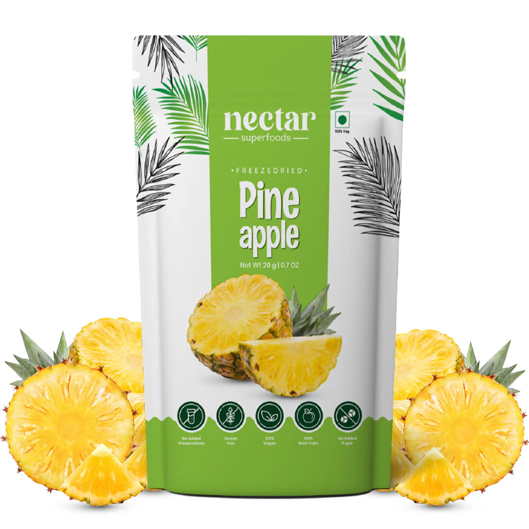 NECTAR SUPER FOODS- FREEZE DRIED PINE APPLE SLICES- PACK OF 2 UNITS 20 GM EACH - EarthBased 