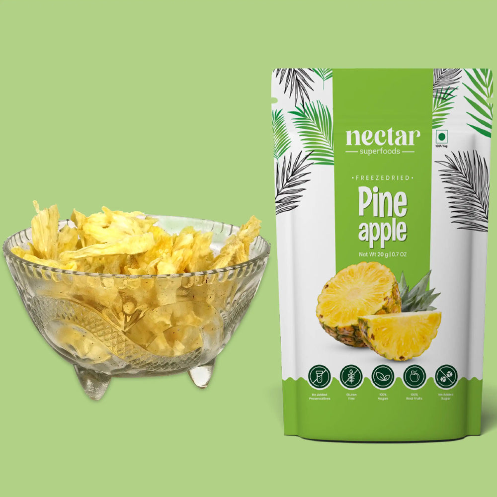 NECTAR SUPER FOODS- FREEZE DRIED PINE APPLE SLICES- PACK OF 2 UNITS 20 GM EACH - EarthBased 