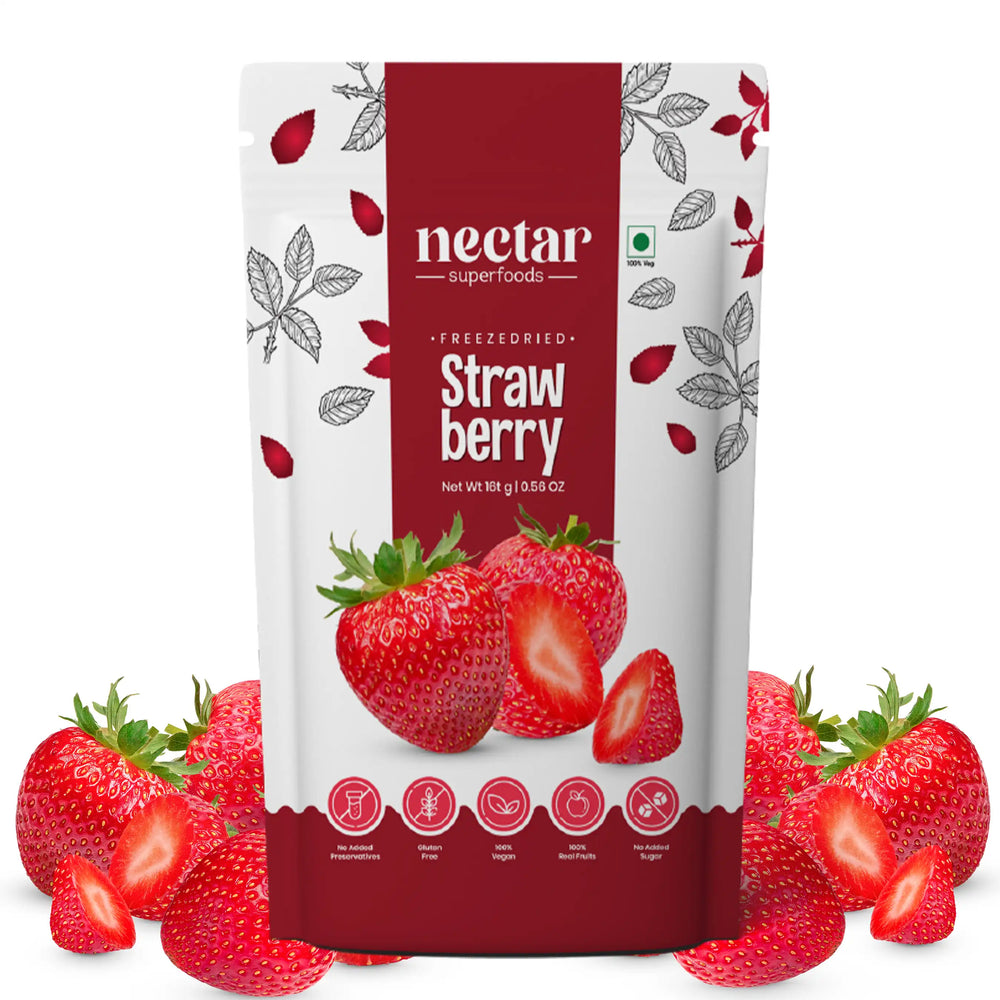 NECTAR SUPER FOODS- FREEZE DRIED STRAWBERRY SLICES - PACK OF 2 UNITS 16 GM EACH - EarthBased 