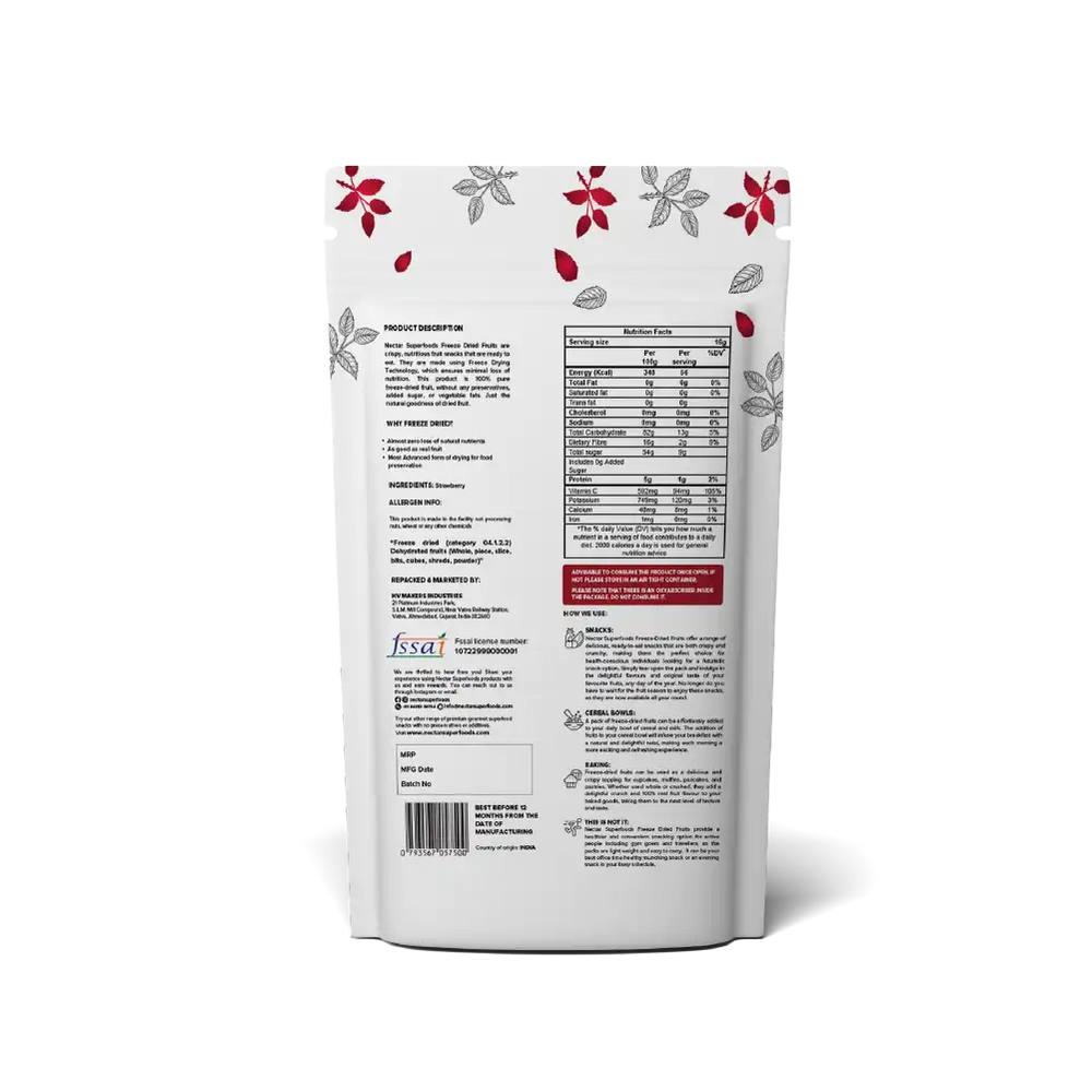 NECTAR SUPER FOODS- FREEZE DRIED STRAWBERRY SLICES - PACK OF 2 UNITS 16 GM EACH - EarthBased 