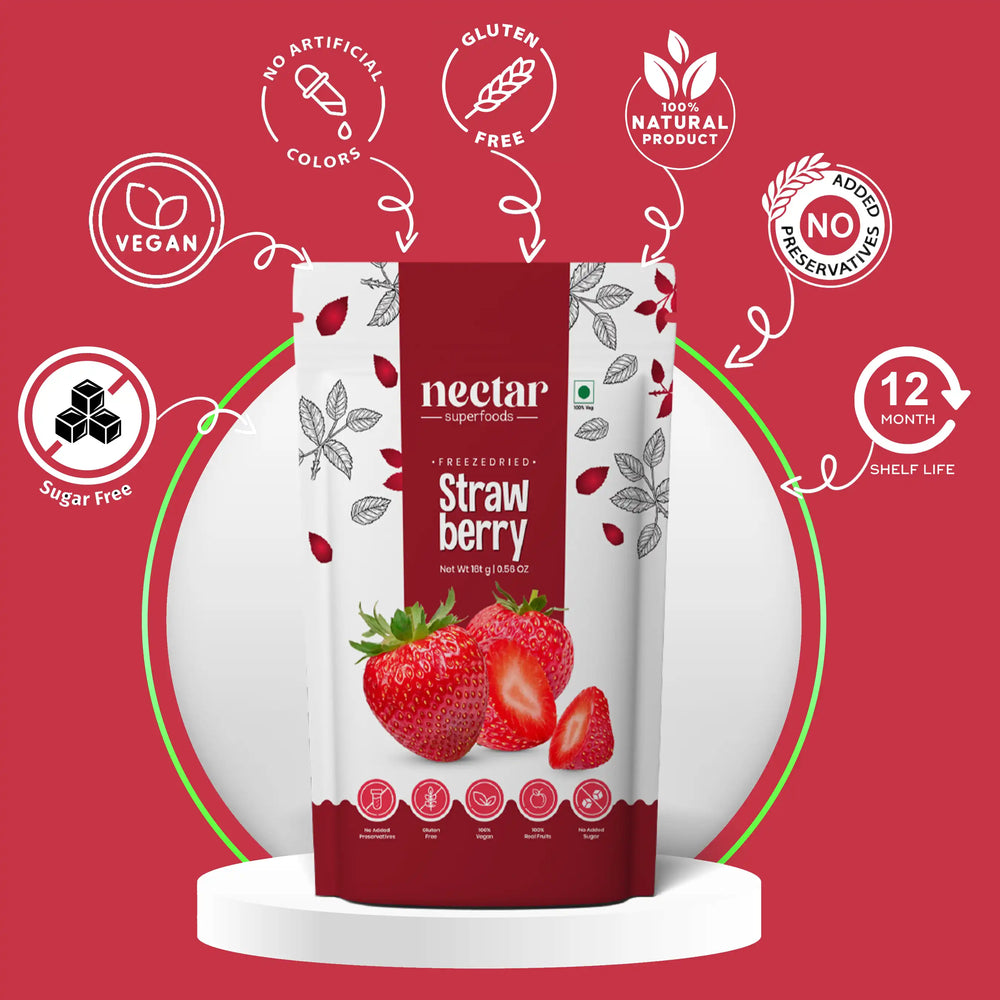 NECTAR SUPER FOODS- FREEZE DRIED STRAWBERRY SLICES - PACK OF 2 UNITS 16 GM EACH - EarthBased 