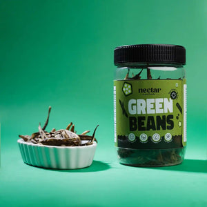 NECTAR SUPER FOODS- SUN DRIED AIR FRIED GREEN BEANS CHIPS- PACK OF 3 UNITS 40 GM EACH - EarthBased 