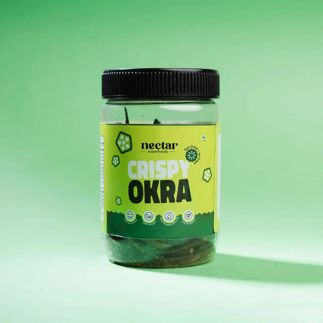 NECTAR SUPERFOODS- SUN DRIED AIR FRIED CRISPY OKRA CHIPS- PACK OF 3 UNITS 40 GM EACH - EarthBased 