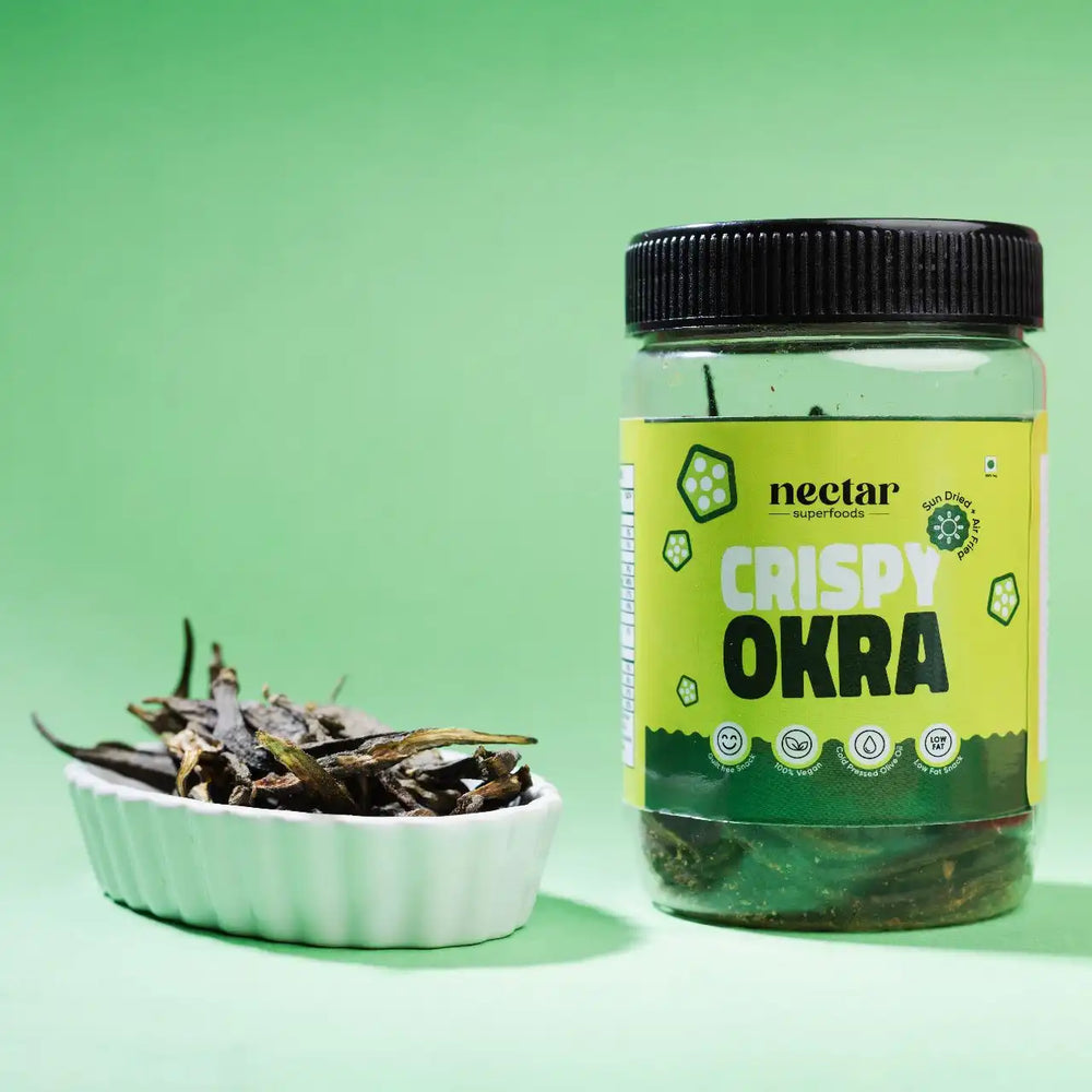 NECTAR SUPERFOODS- SUN DRIED AIR FRIED CRISPY OKRA CHIPS- PACK OF 3 UNITS 40 GM EACH - EarthBased 