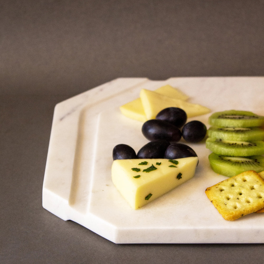 White Furrow Marble Cheese Platter - EarthBased 