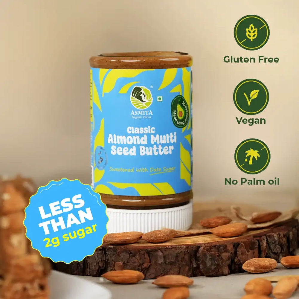 Classic Almond Multiseed Butter - 250 gm | Asmita Organic Farms - EarthBased 