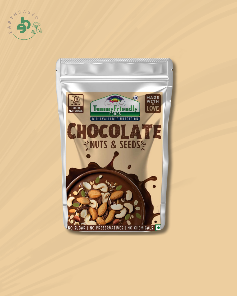 Tummy Friendly Foods Chocolate Nuts and Seeds Mix - 100g. Healthy Snacks for kids & Adults - EarthBased 