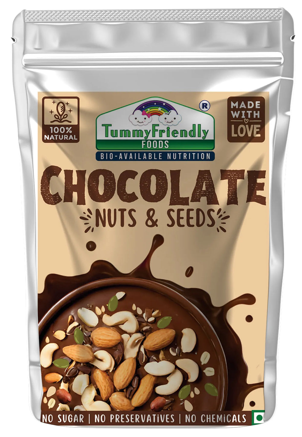 Tummy Friendly Foods Chocolate Nuts and Seeds Mix - 100g. Healthy Snacks for kids & Adults - EarthBased 