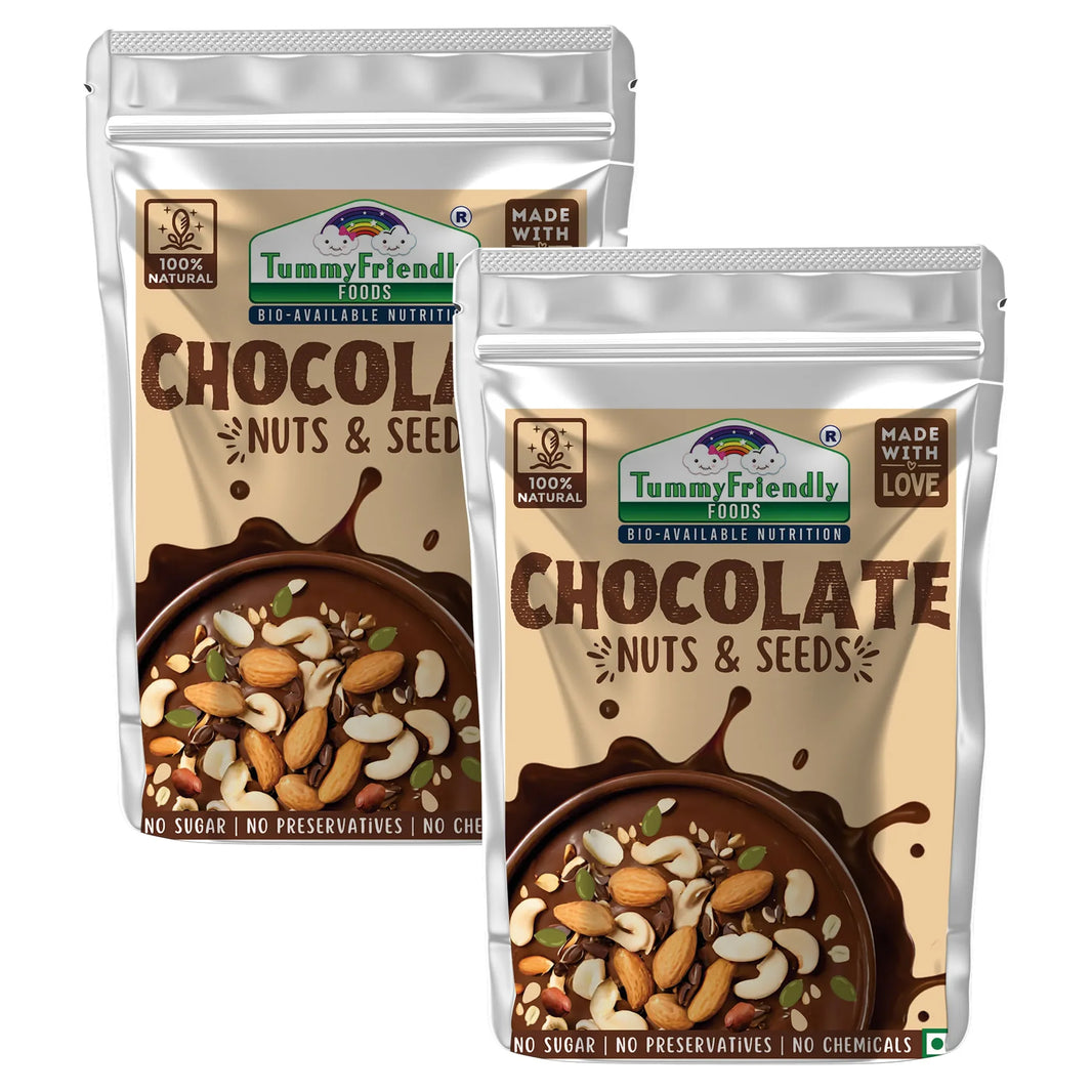 Tummy Friendly Foods Chocolate Nuts and Seeds Mix - 100g. Healthy Snacks for kids & Adults - EarthBased 