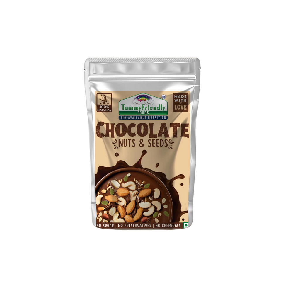 Tummy Friendly Foods Chocolate Nuts and Seeds Mix - 100g. Healthy Snacks for kids & Adults - EarthBased 