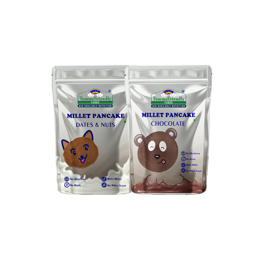 TummyFriendly Foods Millet Pancake Mix - Chocolate, Dates, Nuts. HealthyBreakfast. Two 2 Packs 150g Each Cocoa Powder (4 x 150 g) - EarthBased 