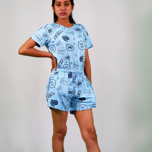 Happy Thoughts Print T-shirt & Shorts Set in Air Blue | Playout - EarthBased 