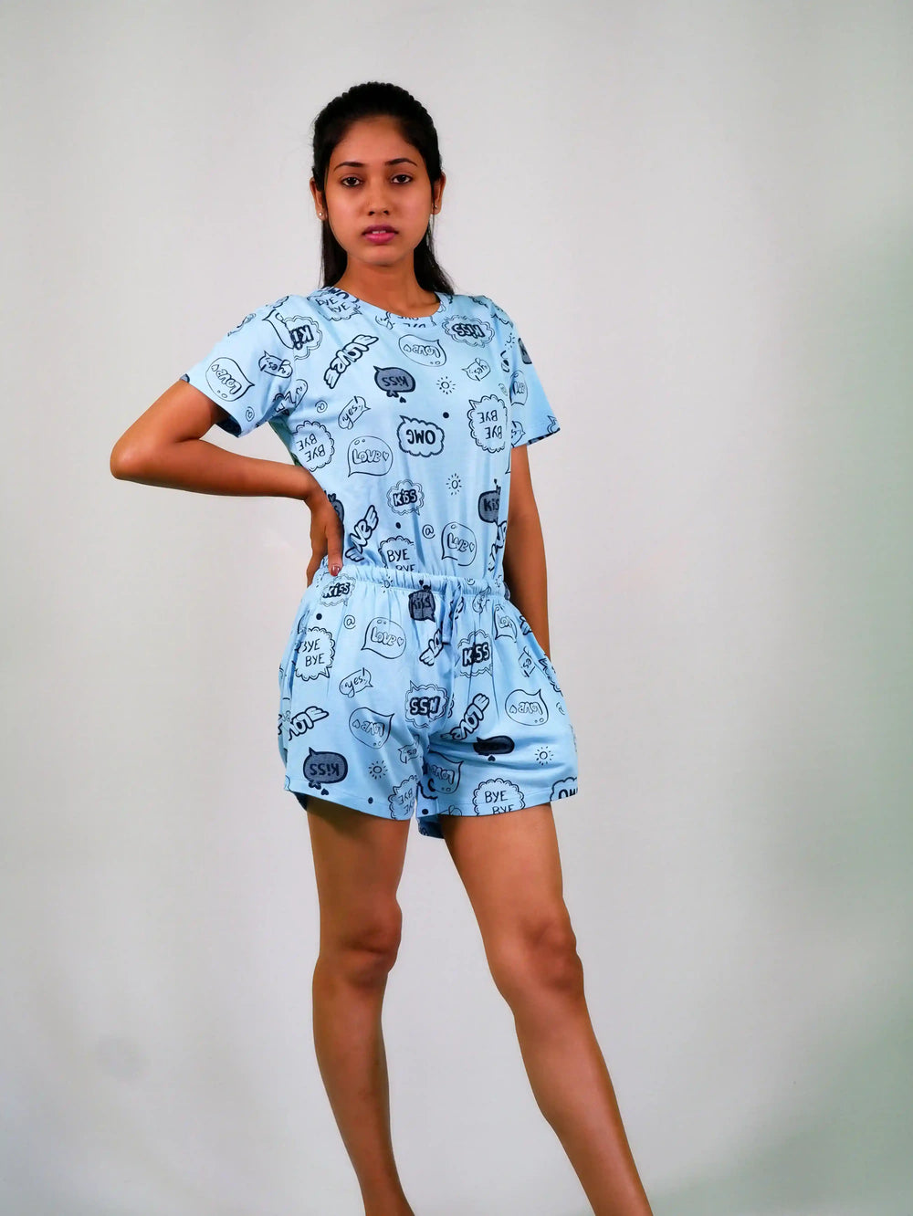 Happy Thoughts Print T-shirt & Shorts Set in Air Blue | Playout - EarthBased 