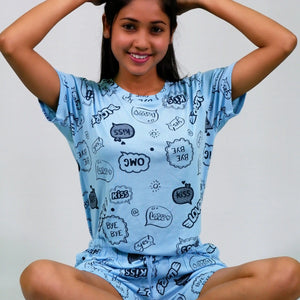 Happy Thoughts Print T-shirt & Shorts Set in Air Blue | Playout - EarthBased 