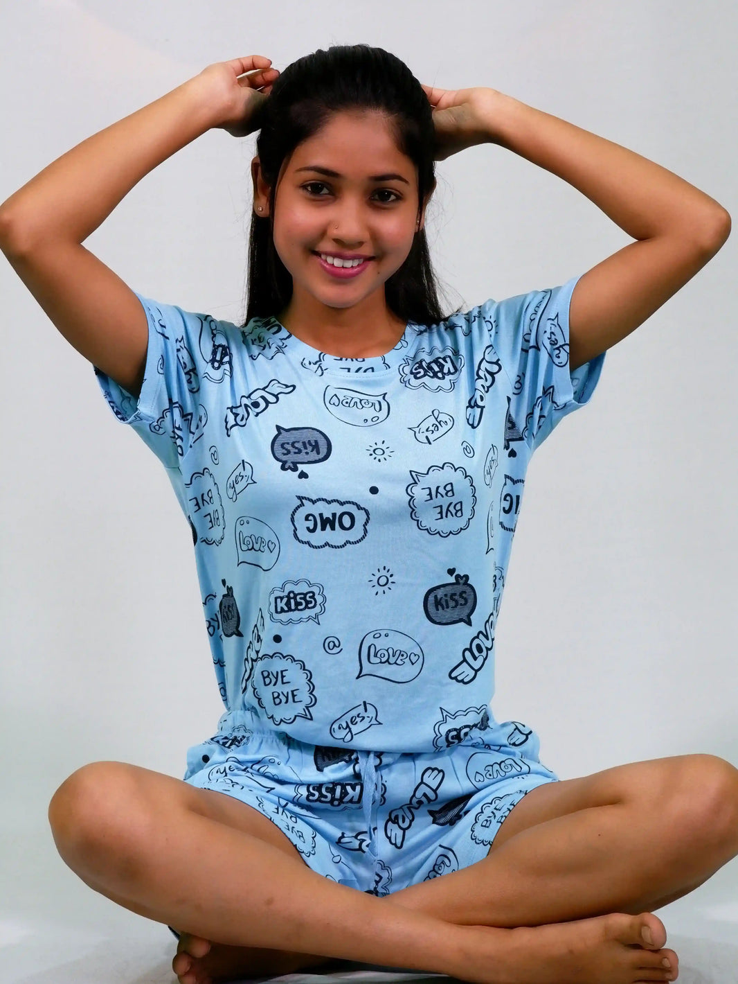 Happy Thoughts Print T-shirt & Shorts Set in Air Blue | Playout - EarthBased 