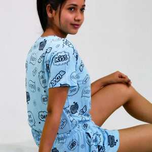 Happy Thoughts Print T-shirt & Shorts Set in Air Blue | Playout - EarthBased 