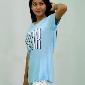 Chillax Print Air Blue T-shirt & Tofu Pant Night Dress | Playout - EarthBased 