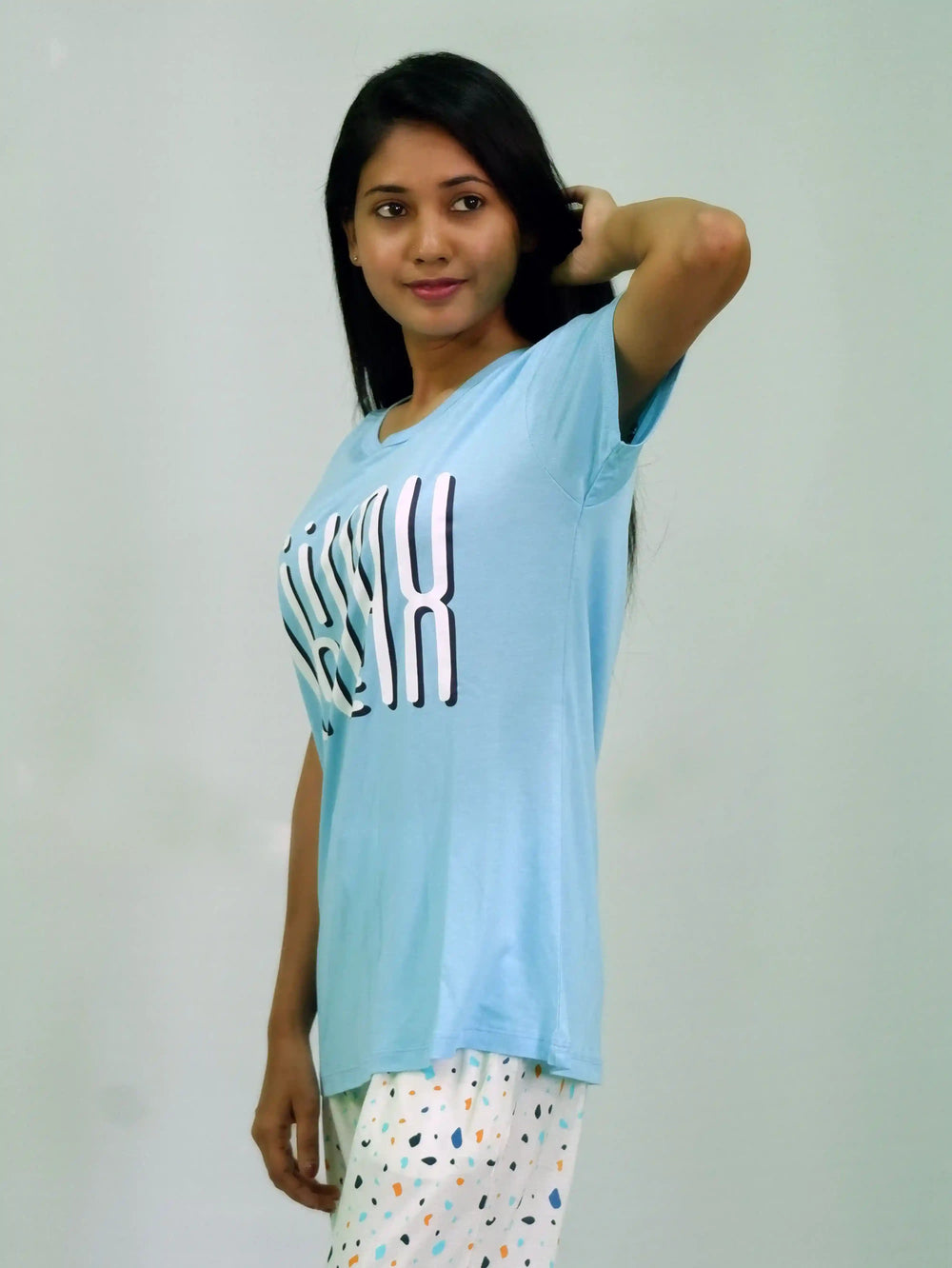 Chillax Print Air Blue T-shirt & Tofu Pant Night Dress | Playout - EarthBased 