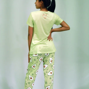 Avocado Print T-shirt & Pant Night Dress in Lettuce Green | Playout - EarthBased 