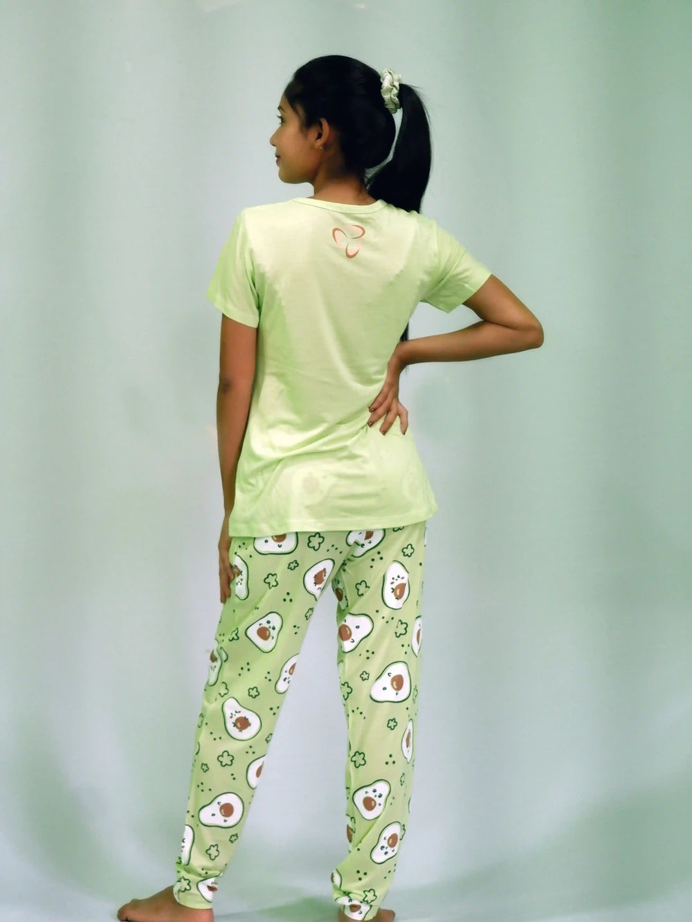 Avocado Print T-shirt & Pant Night Dress in Lettuce Green | Playout - EarthBased 