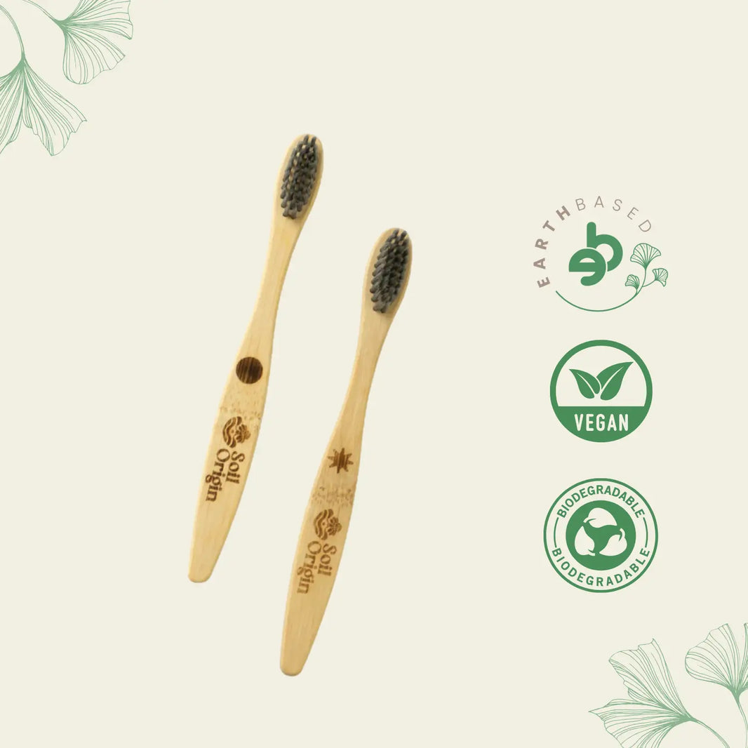 Kids Bamboo Brush (Charcol Bristles) - Set of 2 | Pack of 3 - EarthBased 