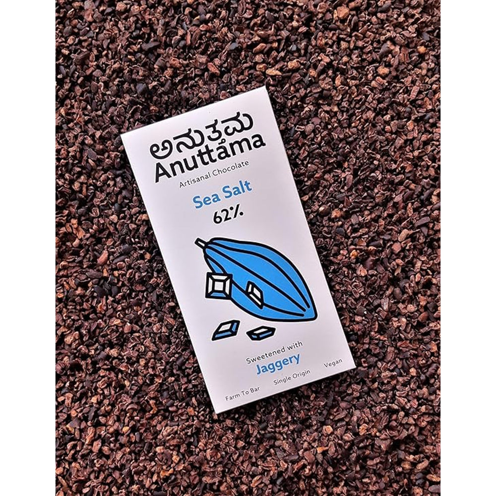 ANUTTAMA | Dark Chocolate | 62% Cocoa | Gift Pack Diwali Gift | Sea Salt | Natural Jaggery Sweetened | Handmade Chocolate | No Preservatives | Vegan | Natural Chocolate Bar 50 gm - EarthBased 
