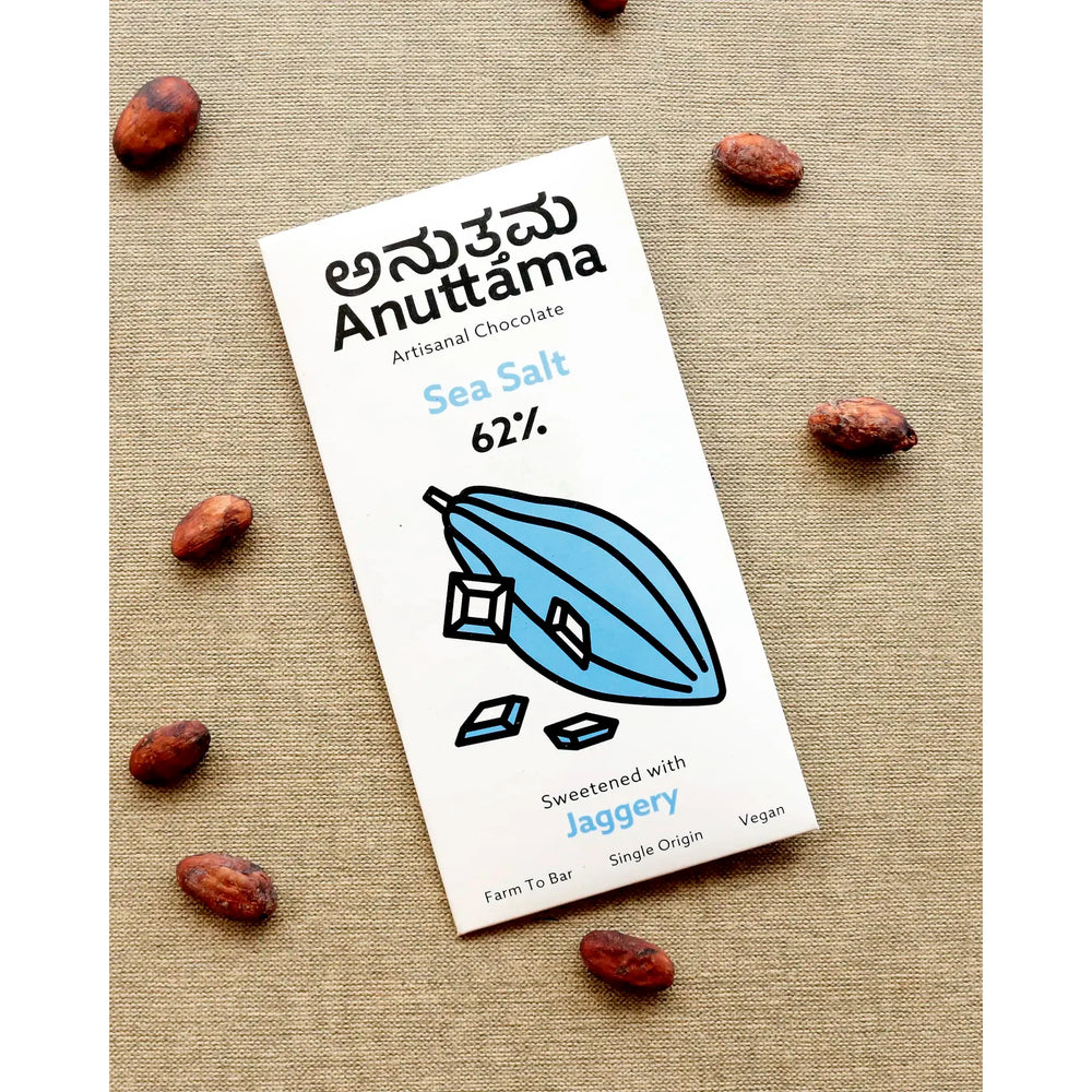 ANUTTAMA | Dark Chocolate | 62% Cocoa | Gift Pack Diwali Gift | Sea Salt | Natural Jaggery Sweetened | Handmade Chocolate | No Preservatives | Vegan | Natural Chocolate Bar 50 gm - EarthBased 