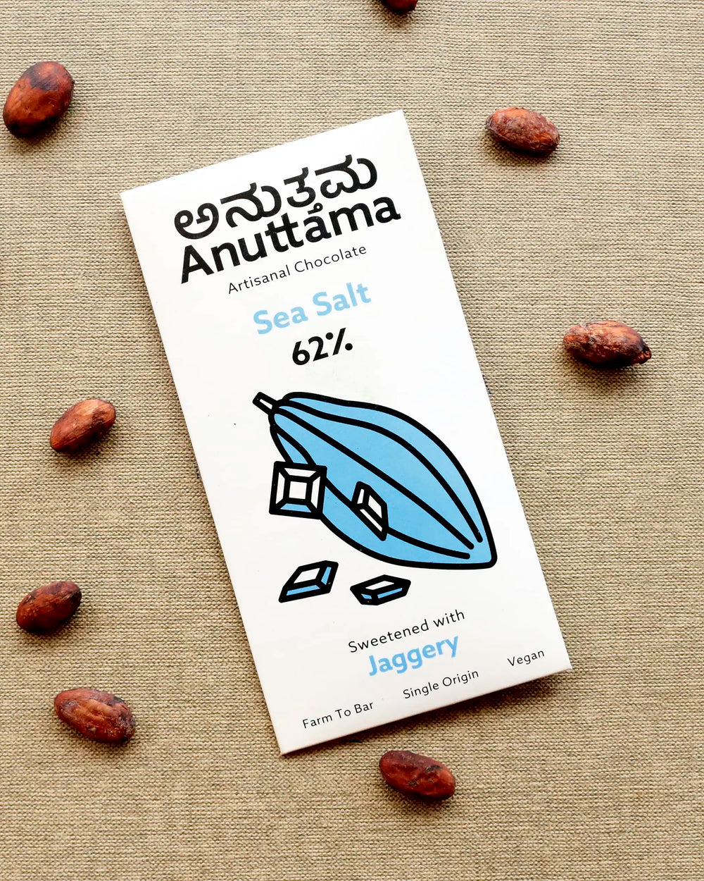 ANUTTAMA | Dark Chocolate | 62% Cocoa | Gift Pack Diwali Gift | Sea Salt | Natural Jaggery Sweetened | Handmade Chocolate | No Preservatives | Vegan | Natural Chocolate Bar 50 gm - EarthBased 