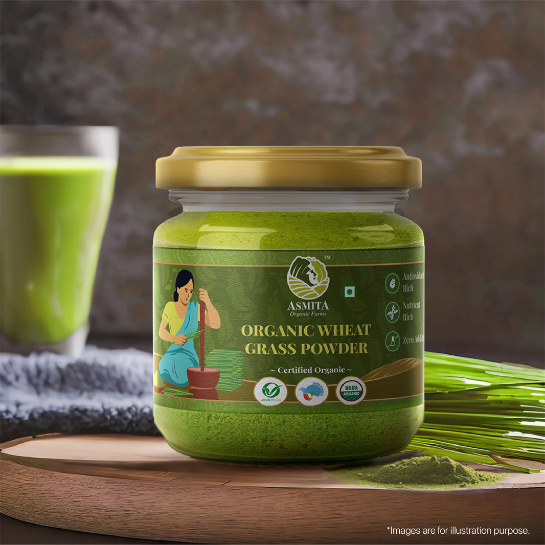 Organic Wheat Grass Powder - 100 gm | Asmita Organic Farms | Pack of 2 - EarthBased 