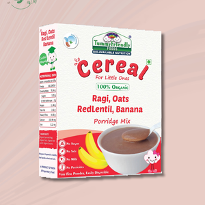 TummyFriendly Foods Certified 100% Organic Sprouted Ragi, Oats, Red Lentil, Banana Porridge Mix | Made of Sprouted Whole Grain Ragi, Oats | Rich in Calcium, Iron, Fibre & Micro-Nutrients |200g Cereal (200 g) - EarthBased 