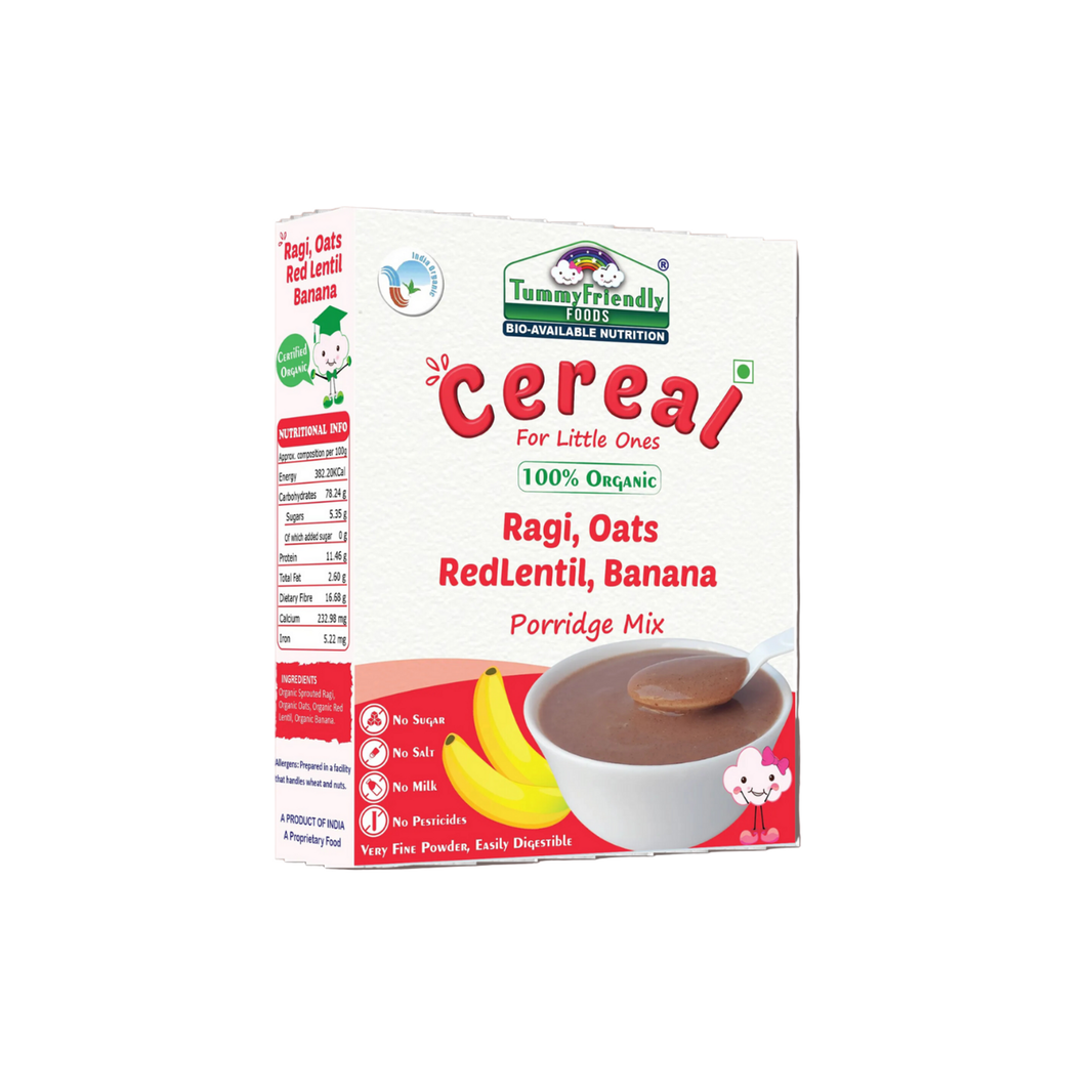 TummyFriendly Foods Certified 100% Organic Sprouted Ragi, Oats, Red Lentil, Banana Porridge Mix , 200g Each, (400 g, Pack of 2) - EarthBased 